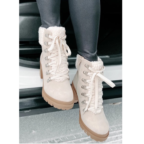 Sherpa Lace-Up Lug Sole Combat Booties - Picture 8 of 16